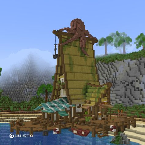 Beach Store OC Summer !!! Survival friendly With full interior Built on @bakery_builders Stream #minecraft #minecraftbuilds #minecrafthouse #minecraftideas Minecraft Fishing Village, Minecraft Bases, Minecraft Wall, Minecraft Banner, Minecraft Structures, Minecraft Banners, All Minecraft, Minecraft Funny, Minecraft Survival