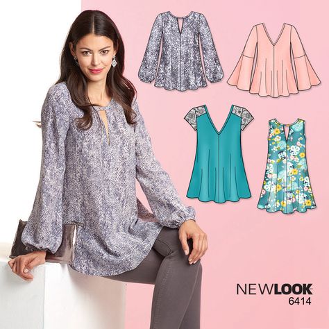 Lovely tunic with keyhole neckline that's good for any occasion! New Look… Neckline Variations, Cute Outfits With Shorts, Homemade Dress, New Look Patterns, Tunic Sewing Patterns, Patron Vintage, Sewing Tops, Plus Size Sewing, Sewing Clothes Women