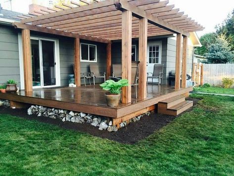 Back Yard | Deck designs backyard, Patio, Backyard patio designs Detached Pergola Patio, Modern Pergola Patio, Detached Pergola, Pergola Patio Attached To House, Patio Attached To House, Pergola Patio Ideas, Garden Garage, Garage Garden, Patio Pergola