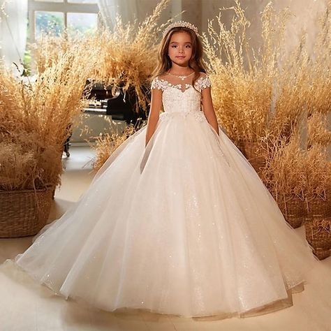 Kids Girls' Party Dress Solid Color Short Sleeve Performance Mesh Princess Sweet Mesh Mid-Calf Sheath Dress Tulle Dress Summer Spring Fall 4-12 Years White 2024 - $83.99 Fairytale Dress For Kids, Mini Quinceanera Dress For Kids, Dresses For Girls 10-12, Wedding Dress For Kids Girl, Wedding Flowergirl Dress, Bridesmaid Dresses Kids, Flower Girl Dresses White, Kids Wedding Dress, Comunion Dress