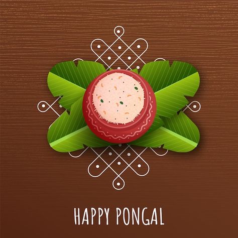 Vector happy pongal celebration concept ... | Premium Vector #Freepik #vector #thai-pongal #pongal-festival #pongal #happy-pongal Thai Pongal, Pongal Pot, Pongal Festival, Pongal Celebration, Happy Pongal, Rangoli Kolam, Banana Leaves, Brown Background, Clay Pot