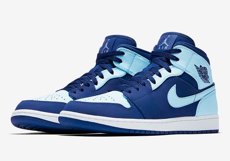 #sneakers #news  Air Jordan 1 Mid “Ice Blue” Blue Shoes Men, Sneaker Bar, Sneakerhead Fashion, Jordan Blue, Blue Jordans, All Nike Shoes, Rare Nikes, Nike Air Shoes, Fresh Shoes