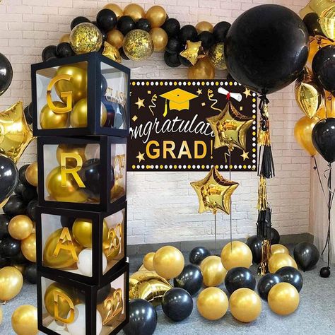 2022 Graduation Party Decorations, 4pcs Black Graduation Balloon Boxes Kit with "GRAD" "Class Of 2022" Letter for 2022 Black Gold Graduation Party Supplies in 2022 | Gold graduation party, Graduation balloons, Graduation decorations Balloon Boxes, Senior Graduation Party, Gold Graduation Party, Graduation Party Diy, Black Balloon, Graduation Party Planning, Graduation Party Themes, Graduation Backdrop, Graduation Party Decorations