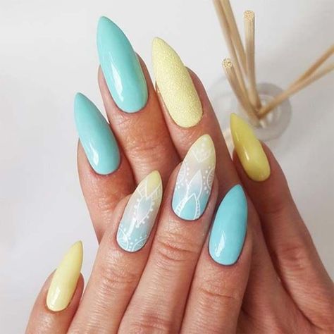 Nail For Summer, Blue And Yellow Design, Bright Summer Nails Designs, Natural Nail Art, Watermelon Nails, Yellow Pastel, Bright Summer Nails, Accent Nail, Yellow Design