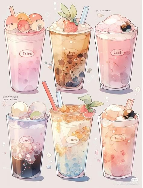 Types Of Drinks, Cute Drinks, 귀여운 음식 그림, Foodie Art, Digital Art Inspiration, Food Artwork, Images Kawaii, Food Illustration Art, Cute Food Drawings