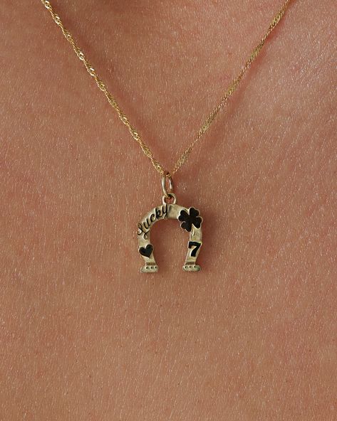 Diy Good Luck Charm, Lucky Aesthetic, Delaney Childs, Lucky Necklace, Number Seven, Lucky Charm Necklace, Tiny Necklace, Designer Necklace, Jewelry Accessories Ideas