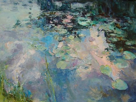 Pond Reflection by Marcia Holmes Oil ~ 30 x 40" Disney Wall Murals, Pond Reflection, Wall Murals Diy, Lotus Flower Pictures, Pond Painting, Lily Painting, Painting Competition, Monet Paintings, Water Art