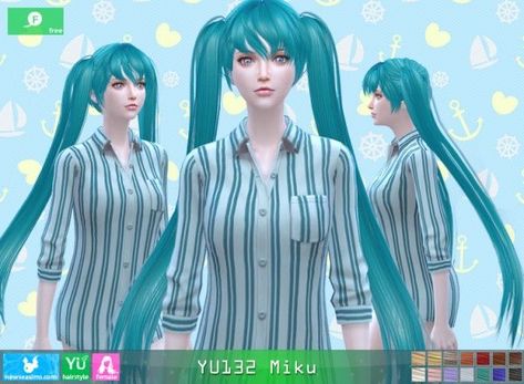 Hair For Sims 4, Miku Hair, Long Pigtails, Pigtails Hair, Mod Hair, Sims 4 Anime, Sims 4 Download, The Sims 4 Packs, Tumblr Sims 4