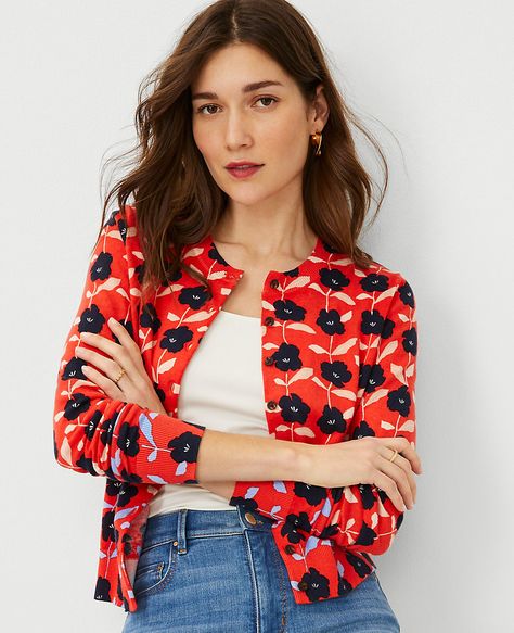 Floral Ann Cardigan Ann Taylor Outfits, Taylor Outfits, Knitted Suit, Detail Shop, Double Knitting, Denim Pant, Soft Knits, Stitch Fix, Effortless Style