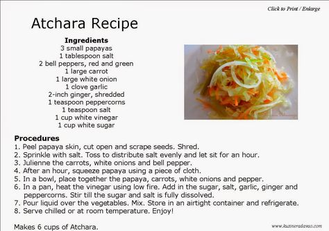 Atchara Recipe, Papaya Recipe, Pinoy Merienda, Papaya Recipes, Stock Recipes, Filipino Cuisine, Clam Recipes, Marinade Sauce, Daniel Fast