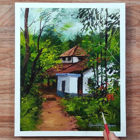 New acrylic landscape painting 🎨😍 | New acrylic landscape painting 🎨😍 | By Hamlet Shougrakpam Art Simple Acrylic Paintings Landscape, Guache Art, Easy Landscape, Bull Painting, Easy Landscape Paintings, Painting House, Watercolor Art Landscape, Sky Art Painting, Oil Pastels Painting