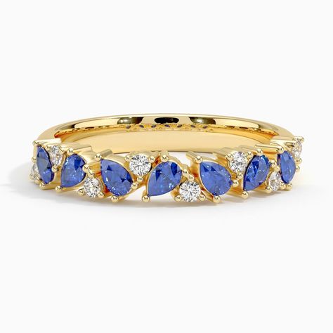 Olivetta Sapphire and Diamond Wedding Ring - 18K Yellow Gold. This beautiful ring evokes femininity and romance with scattered sapphires and diamonds that shimmer along the top of the band (1/10 total carat weight). Rose Gold Round Diamond Ring, Diamond And Sapphire Wedding Band, Gold Round Diamond Ring, Jewelry Redesign, Sapphire Gold Ring, Blue Sapphire Wedding Band, Blue Wedding Band, Ring Crown, Sapphire Eternity Ring