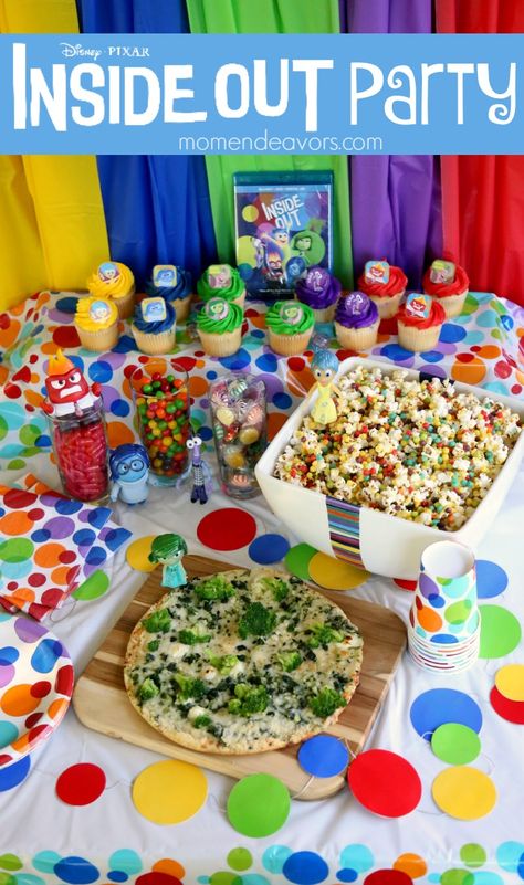 Simple Disney-Pixar Inside Out Party!! Food, activities, and free printables! #InsideOutEmotions AD Inside Out 2 Dinner Theme, Inside Out 2 Movie Night Food, Inside Out 2 Dinner Ideas, Inside Out 2 Party Food, Inside Out Dinner And A Movie, Inside Out Movie Night Food, Inside Out Themed Food, Outdoor Toy Organization, Football Cake Pops