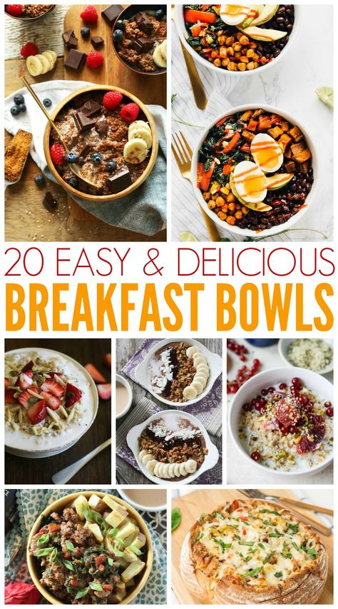 20 Easy & Delicious Breakfast Bowls - use these recipes to make something new every day. Don't make the same old bowl of cereal! Easy Delicious Breakfast, Omlet Recipes, Christmas Breakfast Recipe, Healthy Brunch Recipes, Vegetarian Breakfast Recipes, Crockpot Breakfast, Healthy Breakfast Recipes Easy, Bowl Of Cereal, Breakfast Bowl