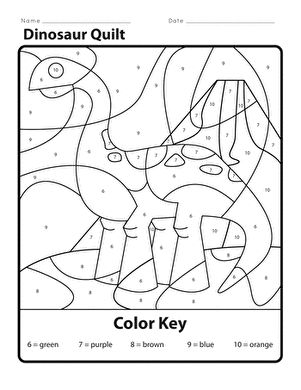 Is your child a coloring champion? Kids will have a blast practicing color and number recognition while working on their fine-motor skills with this fun worksheet that challenges them to match colors with numbers, then color in an awesome dinosaur! Dinosaur Color By Number, Color By Number Worksheet, Pattern Worksheets For Kindergarten, Patterning Kindergarten, Dinosaur Worksheets, Color Worksheets For Preschool, Dinosaur Quilt, Number Worksheet, Alphabet Letter Crafts