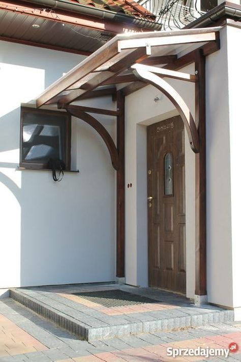 Over The Door Roof, Wood Overhang Entrance, Single Gable Front Porch, Flat Portico Entry, Wooden Awnings Over Doors, Over Door Pergola, Door Pergola Entrance, Porch Roof Ideas Diy, Front Door Roof Overhang