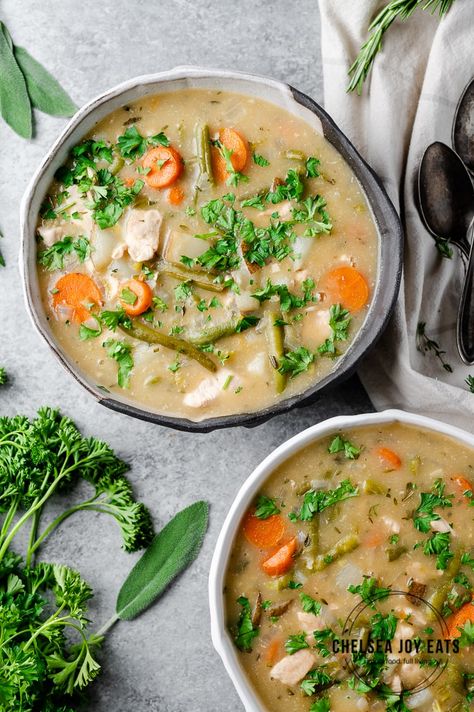 Dairy Free Chicken Pot Pie Soup Whole 30 Chicken Pot Pie, Dairy Free Chicken Pot Pie Soup, Dairy Free Chicken Pot Pie, Whole 30 Chicken, Whole30 Soup Recipes, Chicken Pot Pie Soup, Pot Pie Soup, Soy Free Recipes, Savory Herb