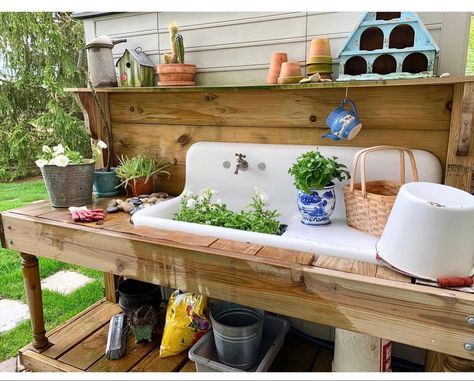 Started with the sink and let him run with the ideas! Greenhouse Sink Ideas, Greenhouse Sink, Potting Bench With Sink, Outdoor Garden Sink, Greenhouse Interior, Sink Options, Potting Bench Ideas, Outside Sink, Potting Bench Plans