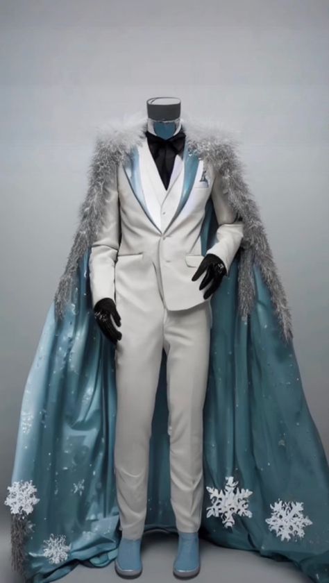 Grand Ball Outfit Men, Blue Fancy Outfits Men, Creative Suits For Men, Prince Groom Suit, Winter Ball Outfit Male, Coattails Suit, Ice Outfit Male, Met Gala Inspired Outfits Men, Winter Wonderland Party Outfit Men