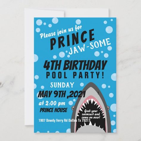 Shark Birthday Invitation | Zazzle.com Shark 4th Birthday Party, Shark Birthday Party Invitation, Shark Birthday Invitation, Shark Birthday Invitations, 4th Birthday Party, Swim Party, Shark Birthday Party, 2nd Birthday Invitations, Shark Party