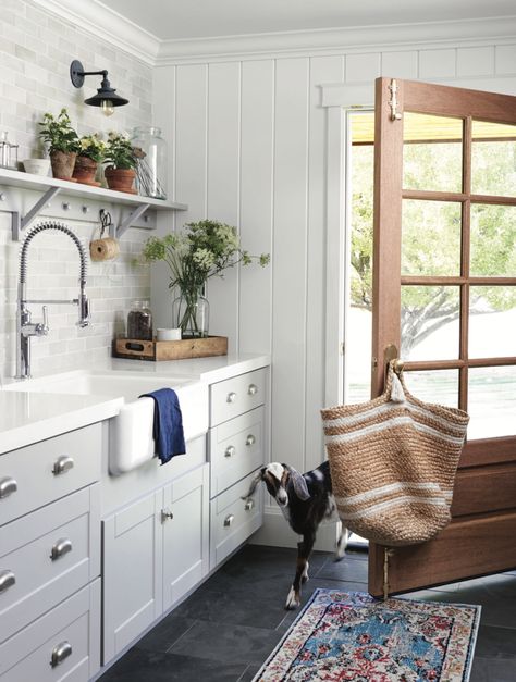 Farmhouse Laundry Room Design, Country Home Magazine, Farmhouse Laundry, Farmhouse Laundry Room, Mudroom Design, Farmhouse Remodel, Home Magazine, Grey Cabinets, Country Style Homes