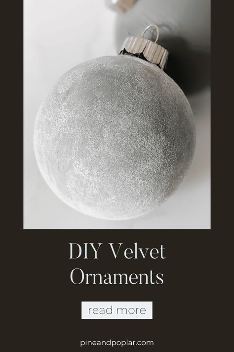 Elevate your holiday decor with luxurious DIY velvet ornaments! Learn how to achieve a soft velvet texture using flocking powder, modge podge, and paint. Follow the easy steps in this tutorial and make your tree the envy of the neighborhood. Diy Velvet Ornaments Baking Soda, Paint Christmas Ornaments Diy, Diy Textured Christmas Balls, Ideas For Clear Ornaments, Diy Metallic Ornaments, Easy Diy Tree Ornaments, Elegant Ornaments Diy, Faux Velvet Ornaments, How To Make A Christmas Ornament