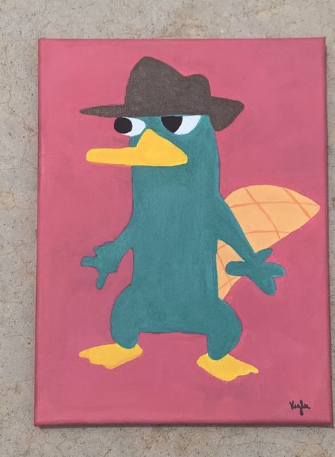 Perry The Platypus Painting, Easy Paintings Characters, Perry The Platypus Drawing, Platypus Painting, Silly Paintings, Disney Canvas Paintings, Cartoon Paintings, Simple Paint, Tupac Art