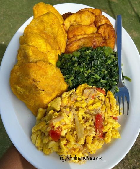 Salt Fish And Ackee Jamaica, Ackee And Saltfish Jamaican, Plantain Breakfast, Jamaican Breakfast, Green Plantains, Jamaican Restaurant, Salt Fish, Jamaica Food, Fish Poster