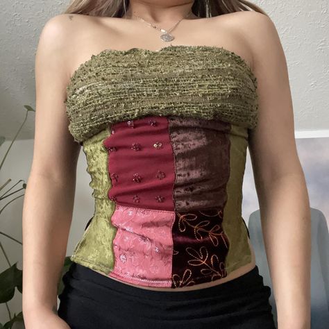 Queen Mab patchwork fairy top. Fits a size S/M best.... - Depop Queen Mab, Handmade Corset, Fairy Top, Thrift Finds, Corset Top, Makeup Inspo, Chic Outfits, Random Things, Lace Trim