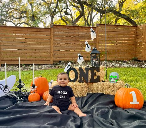 Spooky one birthday photo shoot 1st Birthday Boy Halloween Themes, The Spooky One First Birthday Boy, One Year Old Halloween Birthday Party, Halloween 1st Birthday Cake, The Spooky One First Birthday, Spooky One First Birthday Boy, Spooky One First Birthday, Old Halloween Photos, Spooky One Birthday