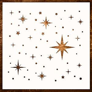 Large Twinkle Star Stencil (12x12Inch) - Reusable Stars Stencil for Painting on Wall, Wood, Canvas, Tile, Fabric and Furniture - Large Pattern Style for Home Decor Celestial Stencil Templates, Moon And Stars Stencil, Star Wall Stencil, Stars Stencil, Painted Shower Tile, Book Binding Diy, Stencil Painting On Walls, Star Stencil, Wall Wood