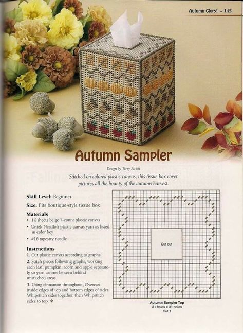 Fall Plastic Canvas Tissue Box Patterns, Fall Cross Stitch, Plastic Canvas Stitches, Tissue Cover, Kleenex Box, Plastic Canvas Tissue Boxes, October Halloween, Plastic Canvas Patterns Free, Tissue Box Holder