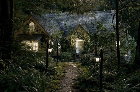 "Breaking Dawn 2:" Bella and Edward's Honeymoon Cottage Anyone who says they're NOT drooling over this house is a LIAR!!! lol Twilight Cottage, A House In The Woods, Twilight House, Bella Y Edward, Forest Cottage, Twilight Breaking Dawn, Breaking Dawn Part 2, Twilight Film, Cottage Shabby Chic