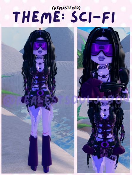 no reposts or ill eat u
dress to impress, dti, outfit combos, dti non-vip, non-vip outfit combos, roblox, theme, outfit, sci-fi, purple, electronic Dti Sci Fi Theme Outfit, Outfit Sci, Sci Fi Dress To Impress, Sci Fi Dress, Roblox Theme, Outfit Combos, Dti Outfits, Themed Outfits, Dress To Impress