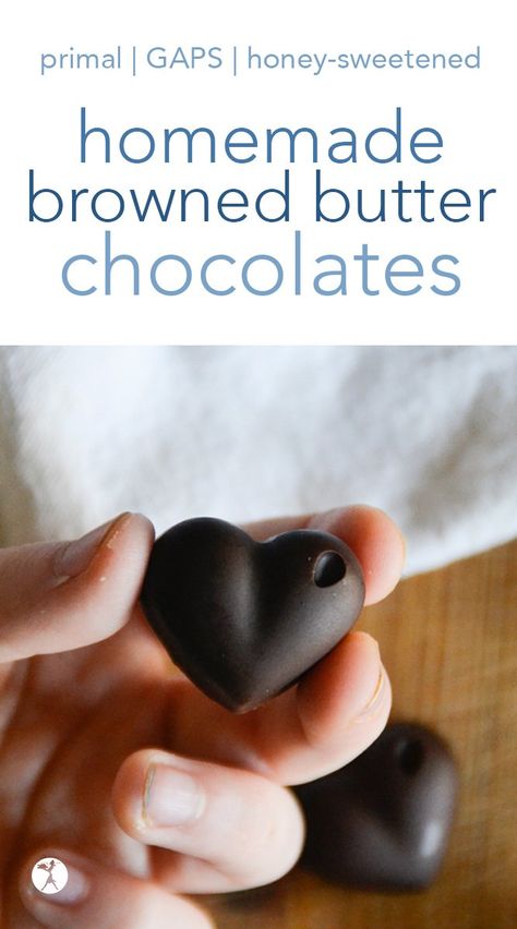 Deep and rich, these browned butter chocolates are a superbly delicious substitute for Hershey's or Dove's dark chocolates. Perfect for primal or Full GAPS! #chocolate #darkchocolate #primal #gapsdiet #refinedsugarfree #grassfedbutter #homemadecandy #dessert #glutenfree #healthytreat Dove Dark Chocolate, Coconut Oil Chocolate, Gaps Diet, Gluten Free Desserts Recipes, Browned Butter, Food Stamps, Grass Fed Butter, Homemade Candies, Gf Recipes