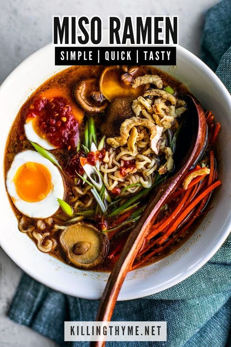 Miso Ramen #miso #ramen #ramensoup #ramenbowl Fresh Ramen Noodles, Ramen Miso, Ramen Toppings, Bowl Meals, Miso Ramen, Red Miso, Thyme Recipes, Drink Inspiration, Ramen Soup