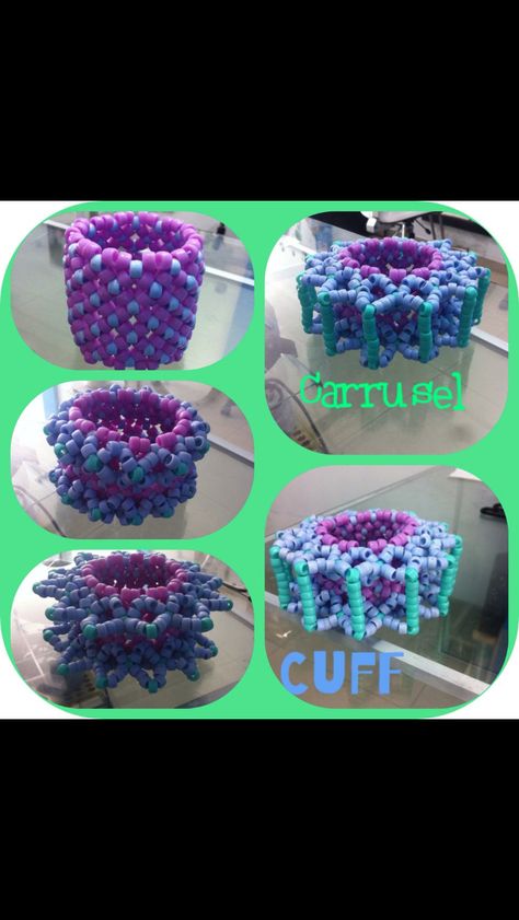 Kandi carousel cuff Carousel Cuff Kandi, Kandi Carousel Cuff, Kandi Octopus Tutorial, Kandi Bracelets Ideas Cuffs, Kandi Ideas Cuffs, Kandi Cuff Ideas, Kandi Charms, Rave Kandi Ideas, Scene Kandi