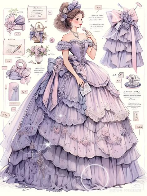 Lavender Victorian Dress, Victorian Pastel Aesthetic, Rocco Fashion, Red Victorian Dress, Pastel Purple Dress, Ball Gowns Victorian, Vintage Purple Dress, Ball Gowns Fantasy, Dresses Medieval