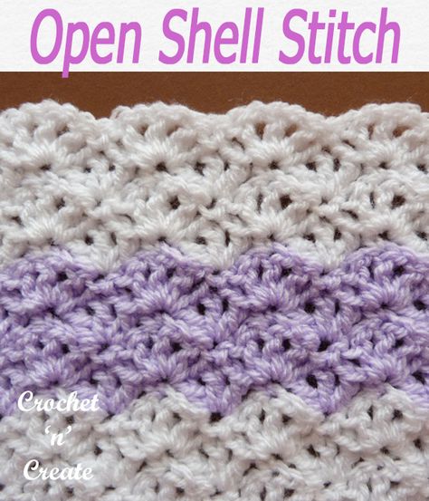 Crochet Lacy Squares Pattern Free, Crochet Open Shell Stitch, Open Crochet Stitches, Shell Stitch Crochet, Crochet Shell Pattern, Crochet Shell, Crochet Shell Stitch, Crochet Stitches For Blankets, Crochet Stitches Free