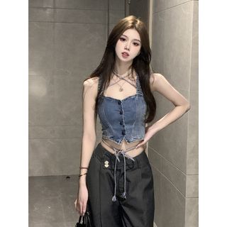 Buy Berrytrix Sleeveless Denim Crop Top / Dress Pants at YesStyle.com! Quality products at remarkable prices. FREE Worldwide Shipping available!