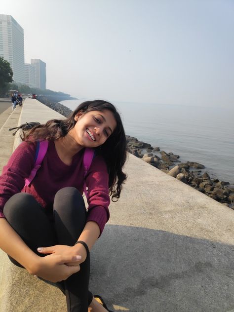 sitting at marine drive Mumbai Trip, Creative Instagram Names, Marine Drive, Cute Outfits With Jeans, Snapchat Picture, Beautiful Dresses For Women, Aesthetic Photography Nature, Cute Love Couple Images, Cute Love Couple