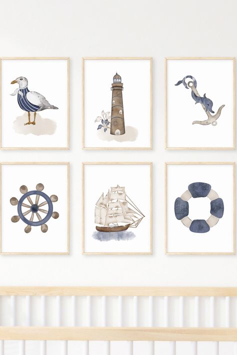 Introducing our exquisite set of 6 Nautical Nursery Prints, designed to transform your little one's space into a captivating maritime haven.Bring the allure of the sea into your child's nursery with our set of 6 Nautical Nursery Prints. Boy Nursery Nautical, Nautical Nursery Boy, Nursery Nautical, Ocean Themed Nursery, Nursery Boy, Wall Art Ocean, Baby Boy Nursery, Nautical Wall Art, Nautical Nursery