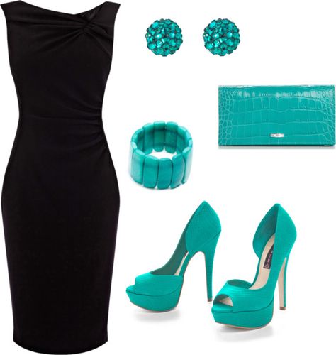 "Little Black Dress with Turquoise Accessories" by heat27 on Polyvore. One cannot beat a little black dress. Turquoise Accessories, Look Formal, Fashion 101, Looks Chic, Look Chic, Moda Fashion, Keds, Look Fashion, Shinee