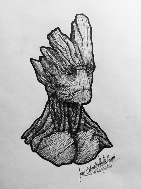 Superhero Stencil Art, Groot Drawing Sketches, I Am Groot Drawing, Groot Sketch, Groot Drawing, Baby Groot Drawing, Marvel Sketches, Groot Tattoo, Superhero Sketches