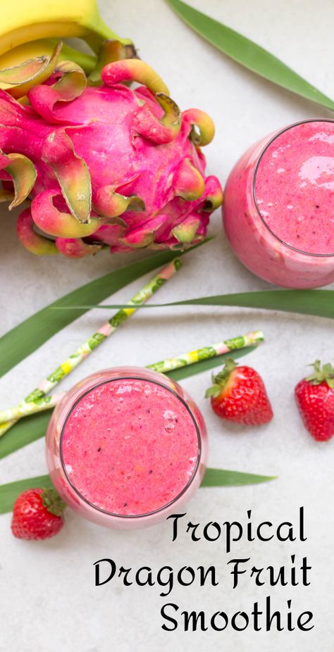 Dragon Fruit Recipe, Tropical Dragon, Dragon Fruit Smoothie Recipe, Dragonfruit Recipes, Fitness Smoothies, Pre Workout Smoothie, Breakfast Summer, Dragon Fruit Smoothie, Fruit Du Dragon