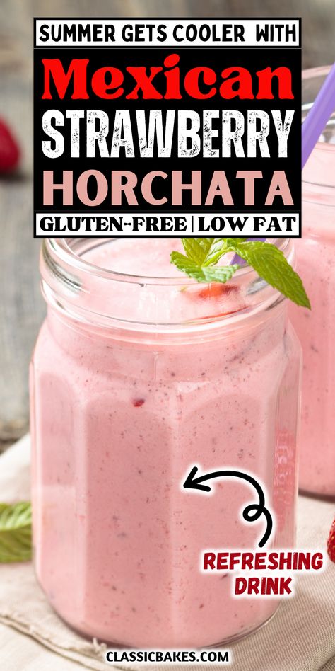 Strawberry Horchata, Fresca Drinks, Horchata Drink, Mexican Drink Recipes, Homemade Horchata, Horchata Recipe, Agua Fresca Recipe, Mexican Sauce, Latin American Recipes