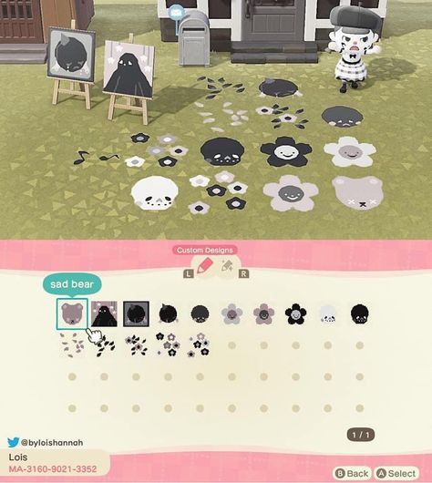 Kawaii Goth Animal Crossing, Emo Animal Crossing Designs, Acnh Goth Design Codes, Witch Core Animal Crossing Codes, Acnh Gore Design, Animal Crossing Design Codes Goth, Grunge Acnh Codes, Kuromi Animal Crossing Design, Animal Crossing Moon Design