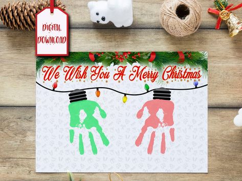 Christmas Lights Handprint Art, DIY Christmas Handprint Art, Kids Baby Toddler Handprint, Daycare Activities, Handprint Gift for Grandpa by RMMBStudio on Etsy Christmas Handprint Art Kids, Toddler Handprint Art, Christmas Handprint Art, Handprint Art Kids, Christmas Handprint Crafts, Christmas Handprint, Handprint Gifts, Handprint Christmas, Daycare Activities