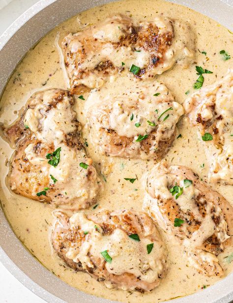 Chicken Thighs With Creamy Mustard Sauce, Creamy Mustard Chicken, Pan Sauce For Chicken, Chicken Thighs In Oven, Baked Boneless Chicken Thighs, Mustard Chicken Thighs, Cooking Chicken Thighs, Cream Sauce For Chicken, Mustard Cream Sauce