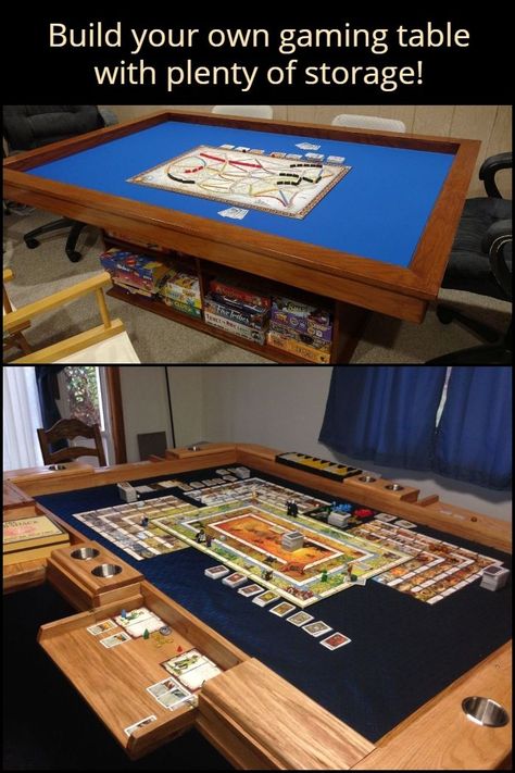 Tabletop Game Table, Board Game Room Setup, Table Top Game Room Ideas, Table For Board Games, Dnd Tables Diy, Diy Game Table How To Build, Board Game Space, Board Game Dining Table, Diy Table With Storage